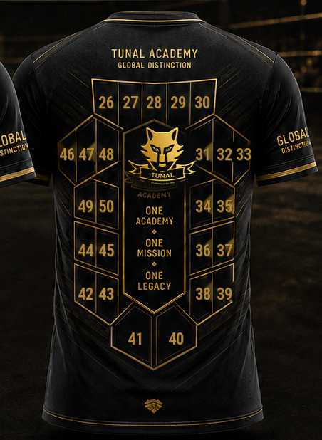 Original black-and-gold shirt concept, back with numbered placements